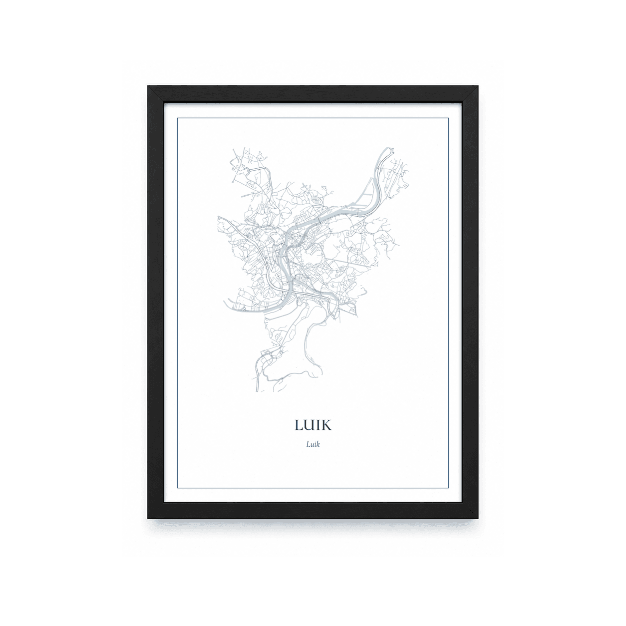 Kaartposter Luik – kaartportret – Delfts blauw
