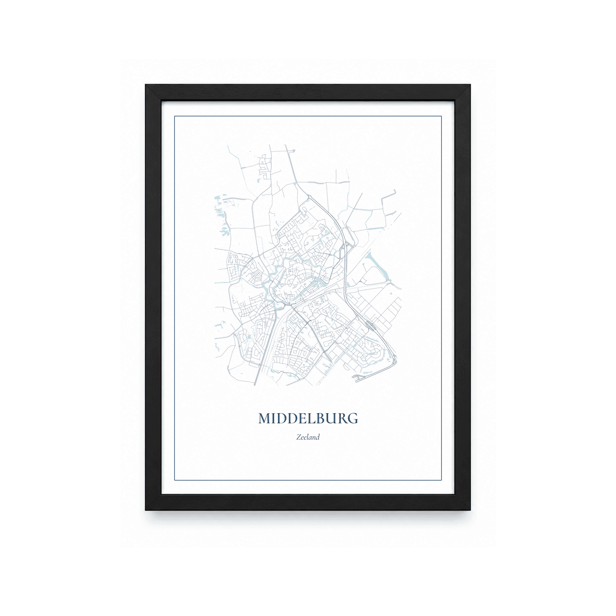 Kaartposter Middelburg – kaartportret – Delfts blauw