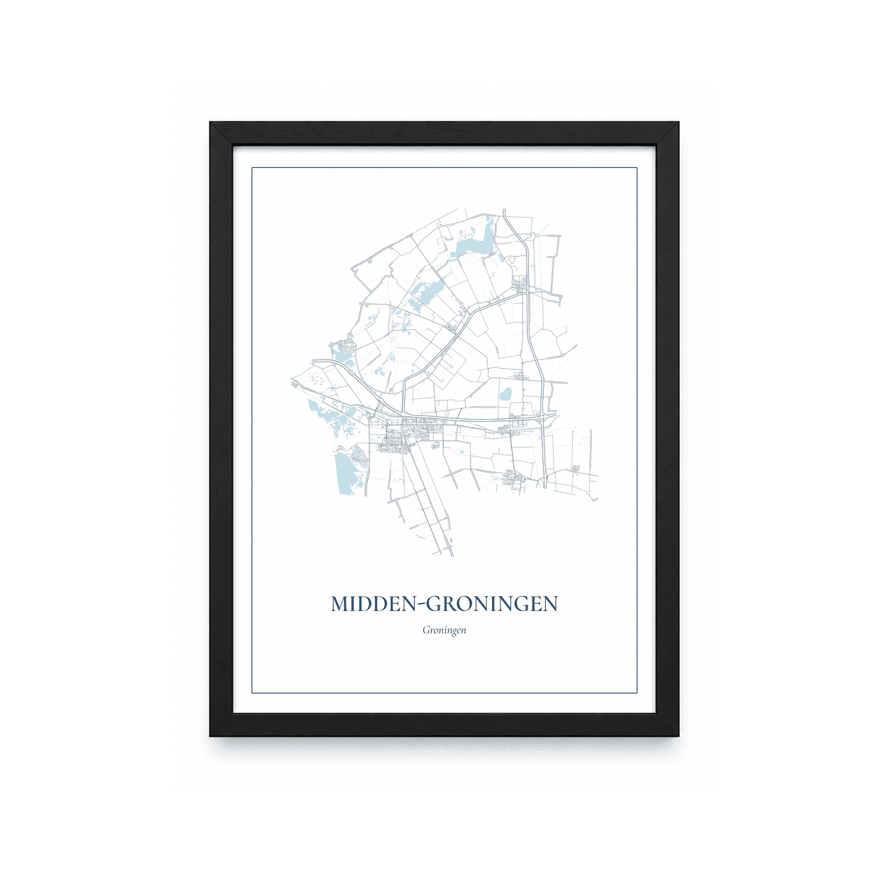 Kaartposter Midden-Groningen – kaartportret – Delfts blauw