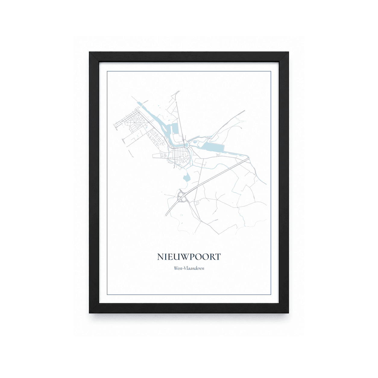 Kaartposter Nieuwpoort – kaartportret – Delfts blauw