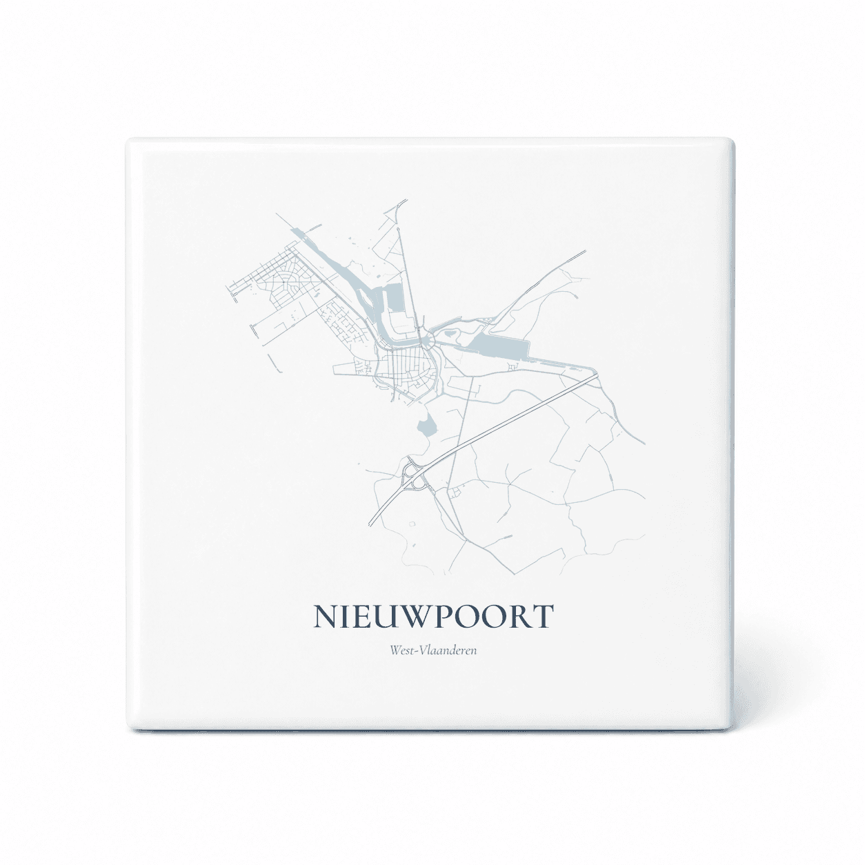 Kaarttegeltje Nieuwpoort – kaartportret – Delfts blauw