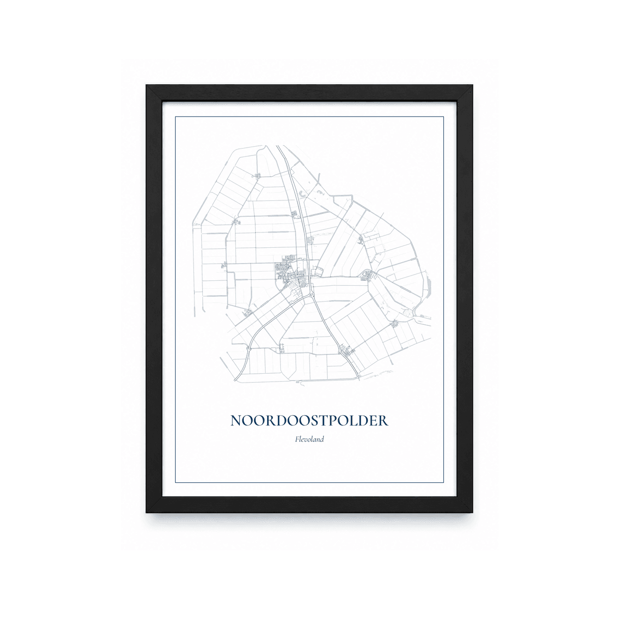 Kaartposter Noordoostpolder – kaartportret – Delfts blauw