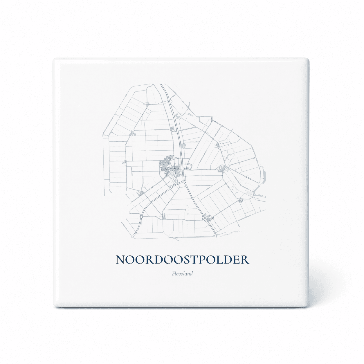 Kaarttegeltje Noordoostpolder – kaartportret – Delfts blauw