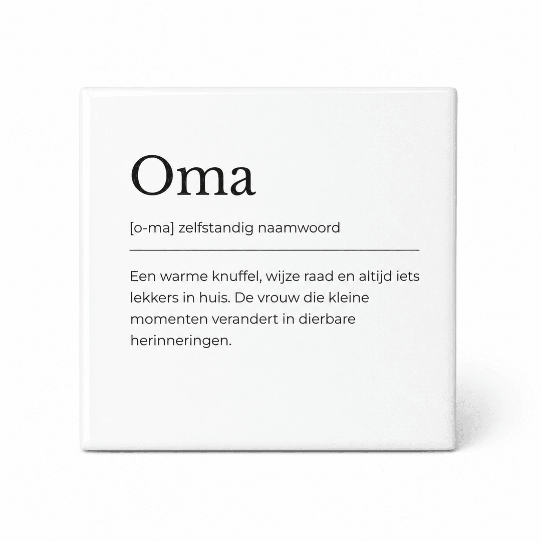 Oma woordenboektegeltje op keramiek