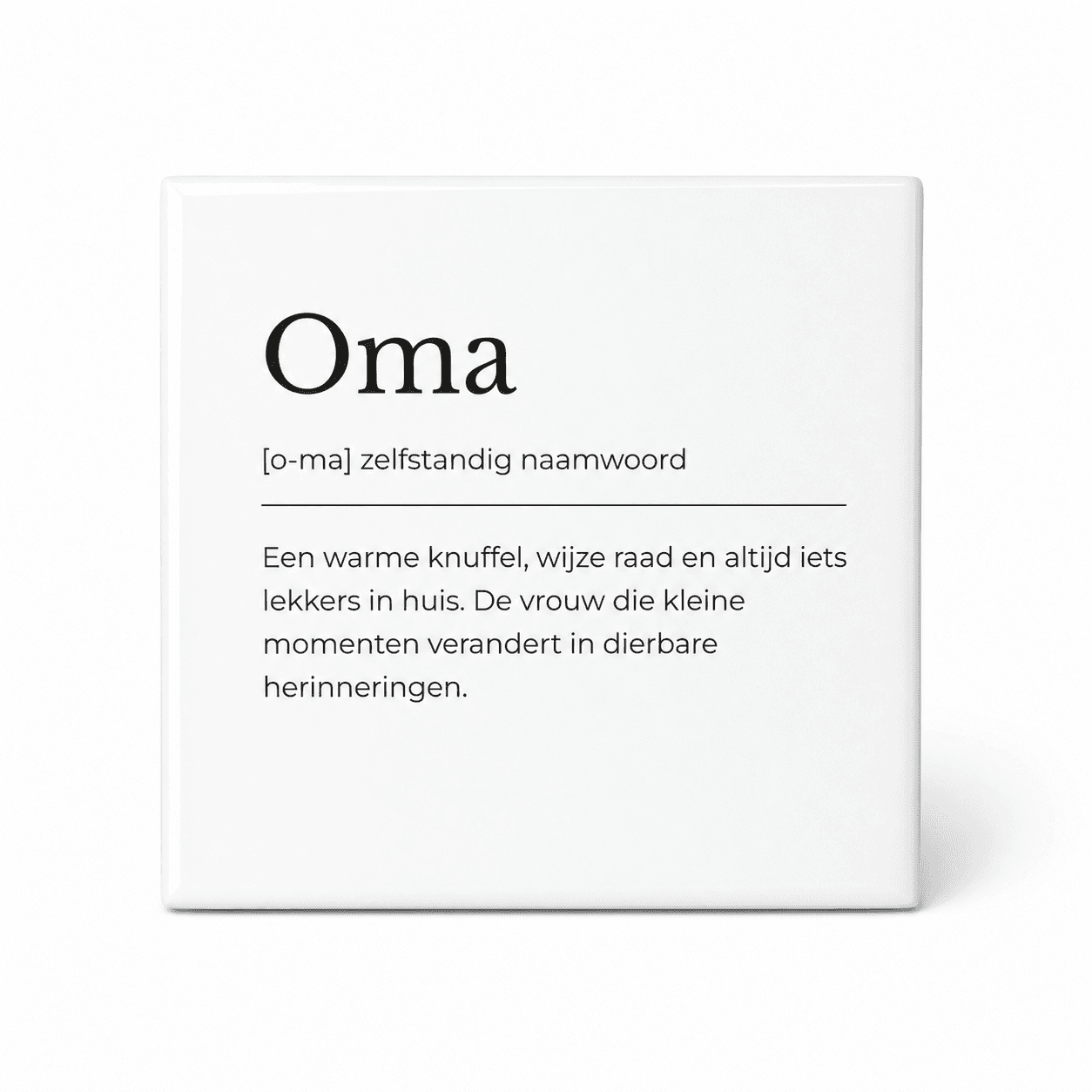 Oma woordenboektegeltje op keramiek