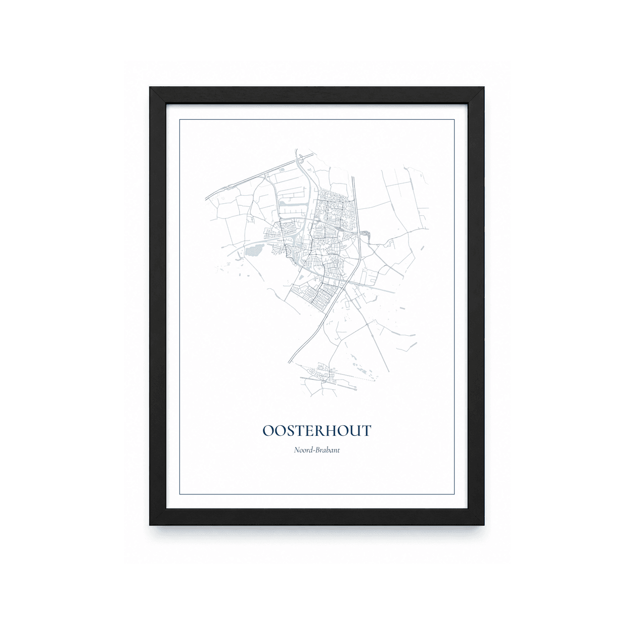 Kaartposter Oosterhout – kaartportret – Delfts blauw
