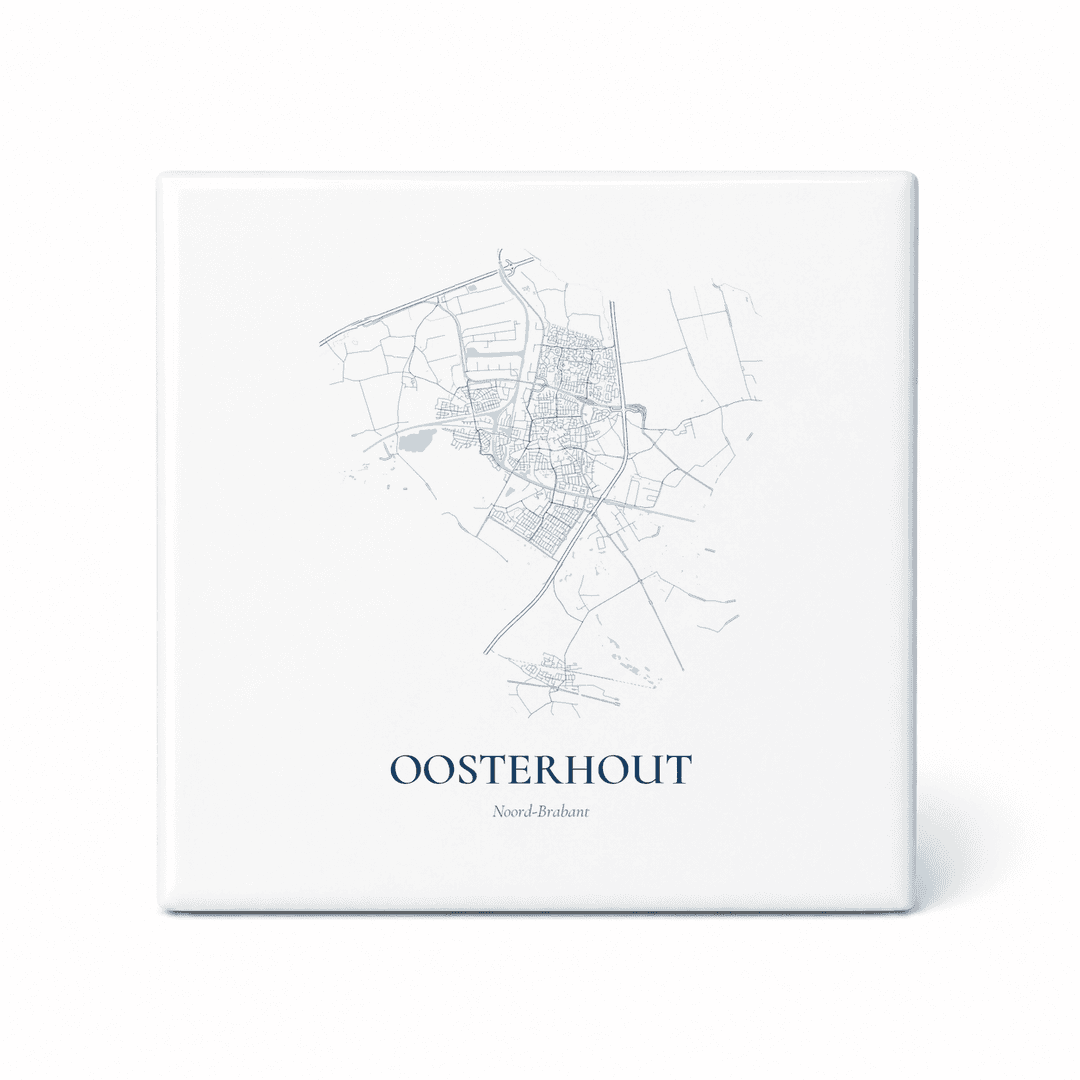 Kaarttegeltje Oosterhout – kaartportret – Delfts blauw