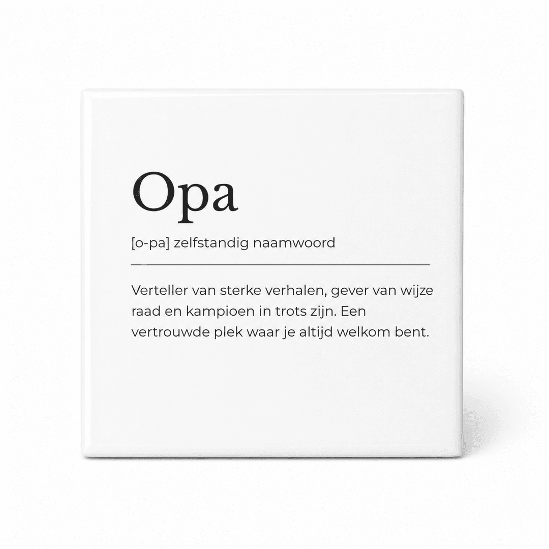 Opa woordenboektegeltje op keramiek
