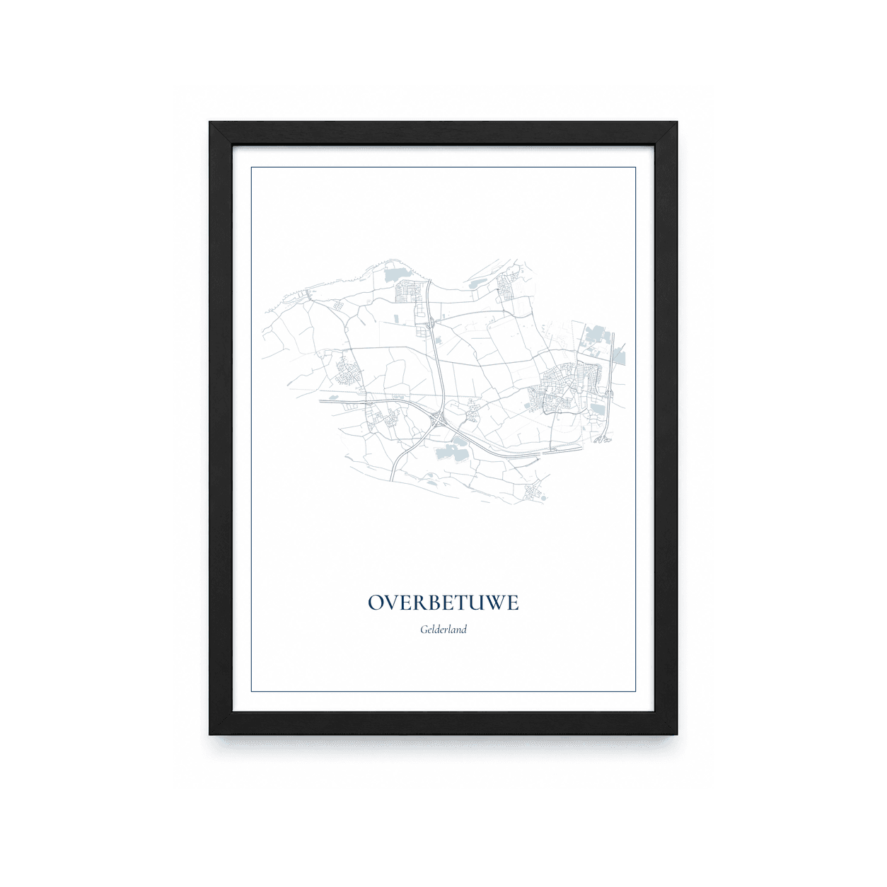 Kaartposter Overbetuwe – kaartportret – Delfts blauw