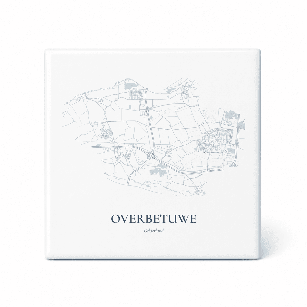 Kaarttegeltje Overbetuwe – kaartportret – Delfts blauw