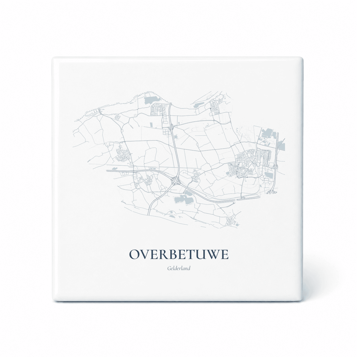 Kaarttegeltje Overbetuwe – kaartportret – Delfts blauw