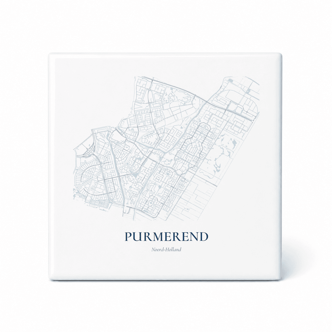 Kaarttegeltje Purmerend – kaartportret – Delfts blauw