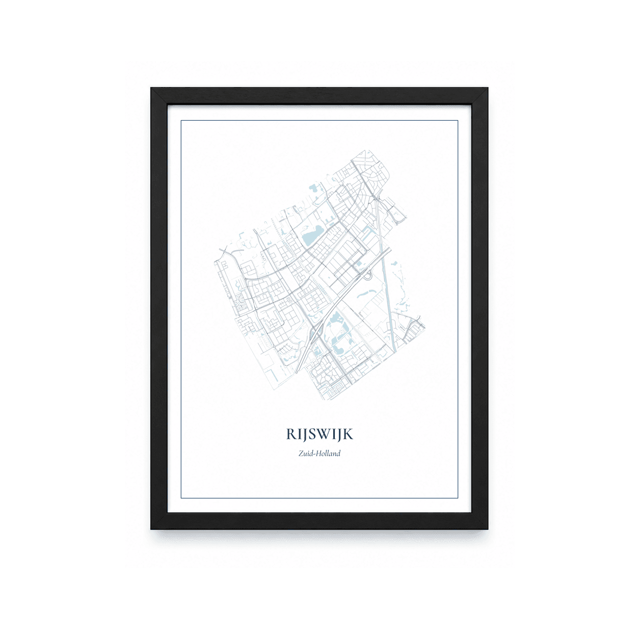Kaartposter Rijswijk – kaartportret – Delfts blauw