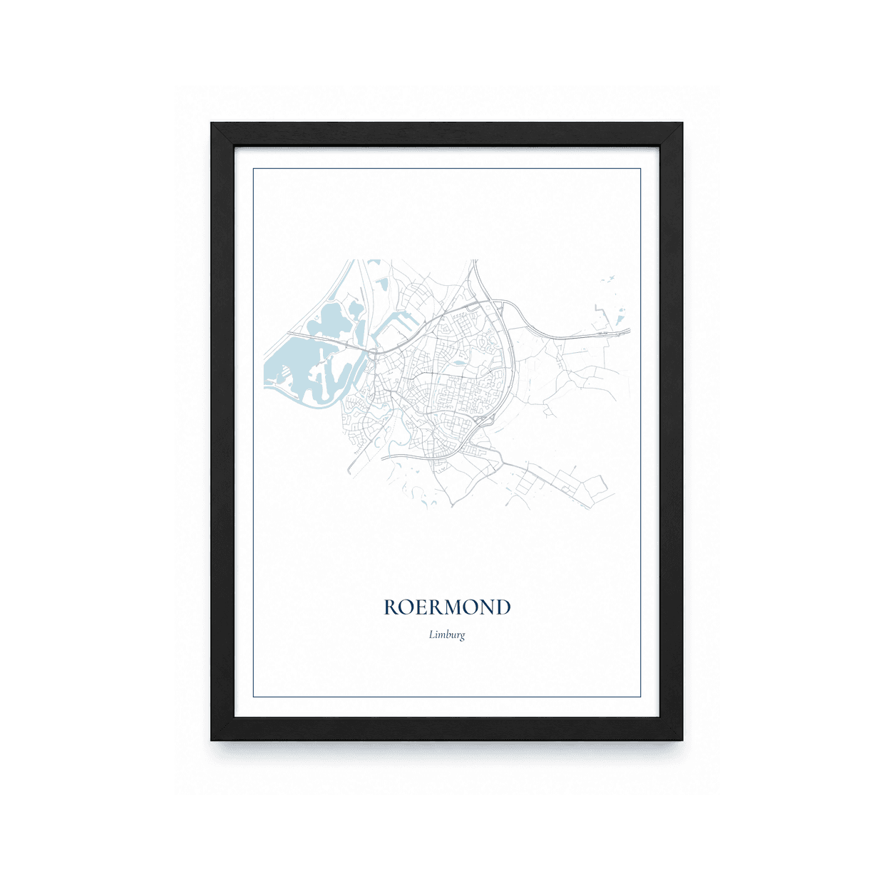 Kaartposter Roermond – kaartportret – Delfts blauw
