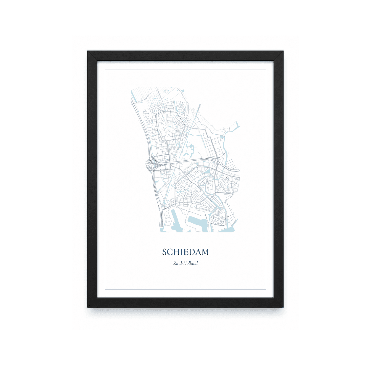 Kaartposter Schiedam – kaartportret – Delfts blauw