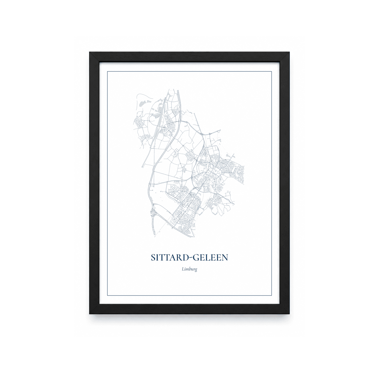 Kaartposter Sittard-Geleen – kaartportret – Delfts blauw