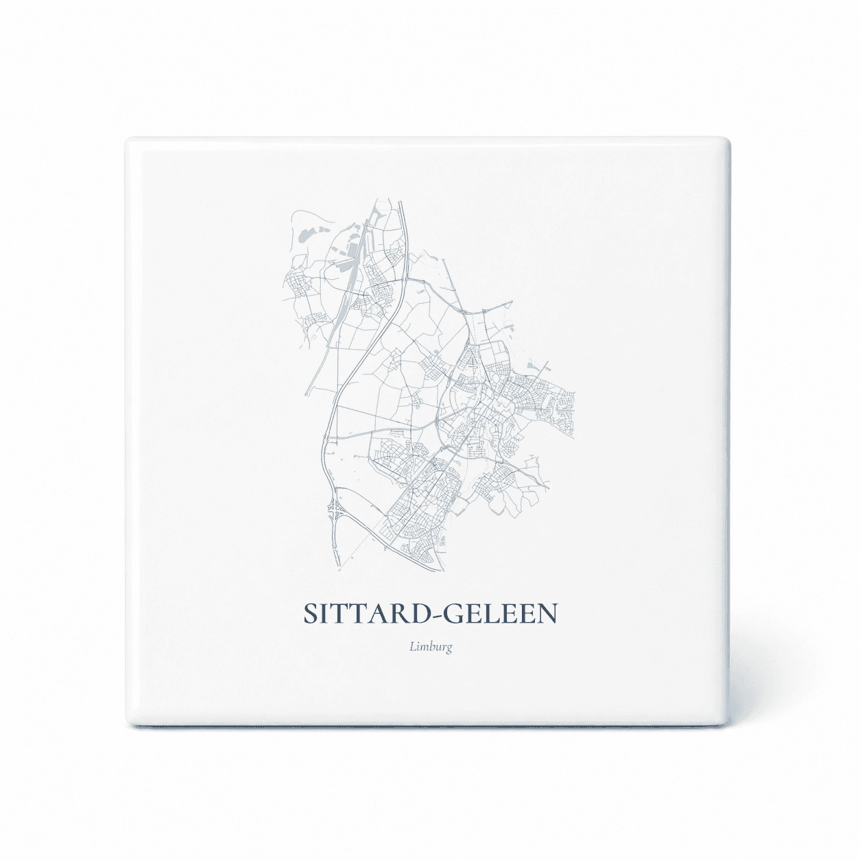 Kaarttegeltje Sittard-Geleen – kaartportret – Delfts blauw