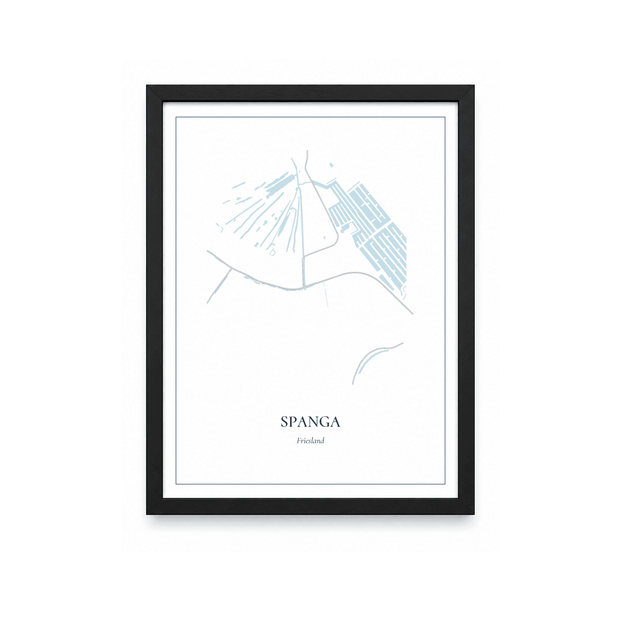 Kaartposter Spanga – kaartportret – Delfts blauw