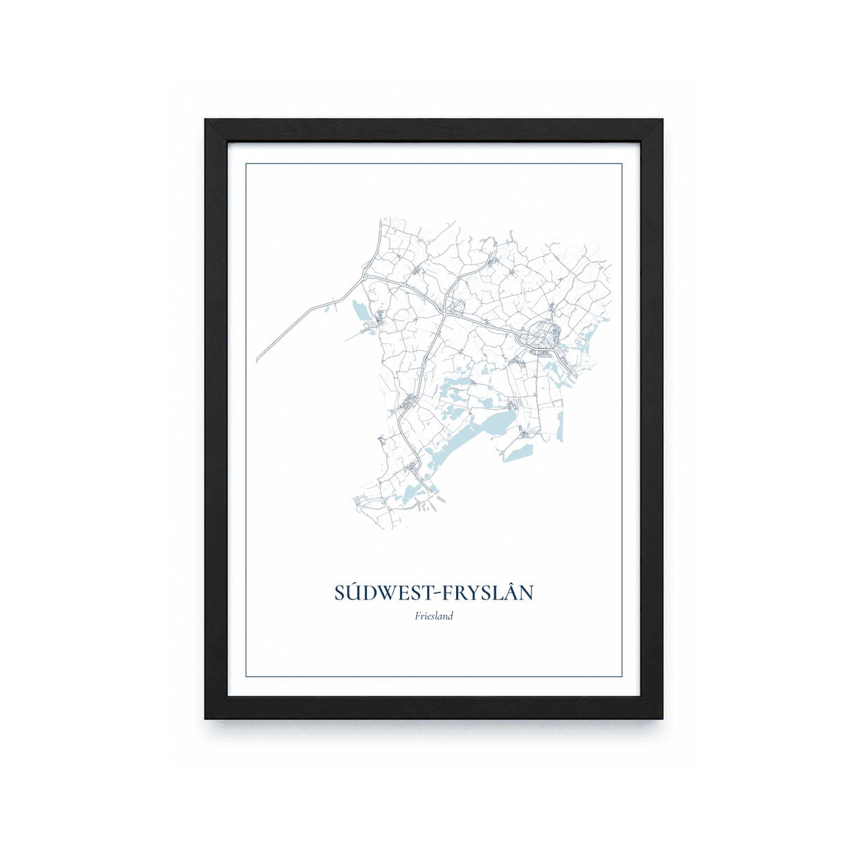 Kaartposter Súdwest-Fryslân – kaartportret – Delfts blauw