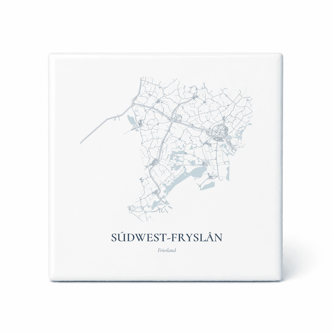 Kaarttegeltje Súdwest-Fryslân – kaartportret – Delfts blauw