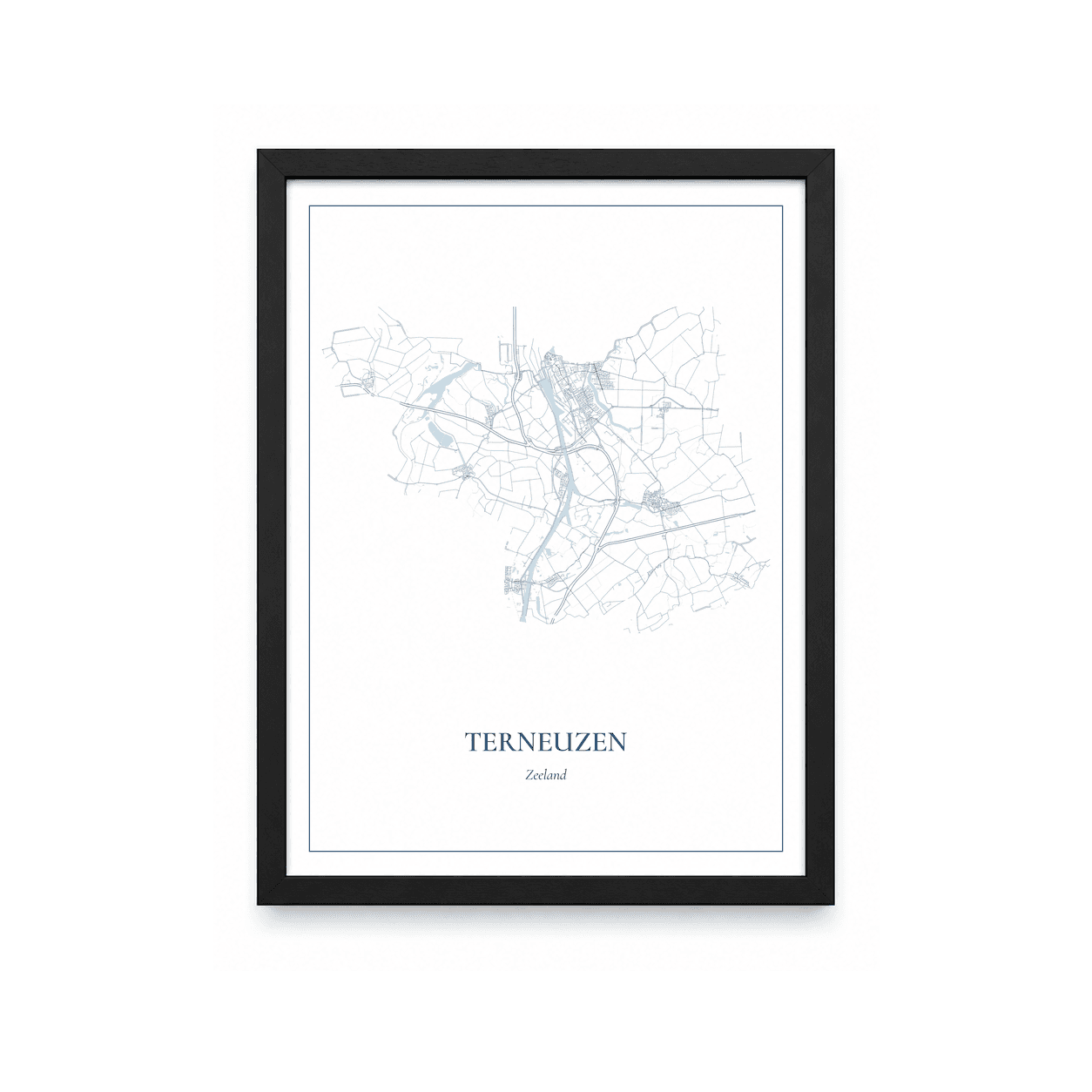 Kaartposter Terneuzen – kaartportret – Delfts blauw