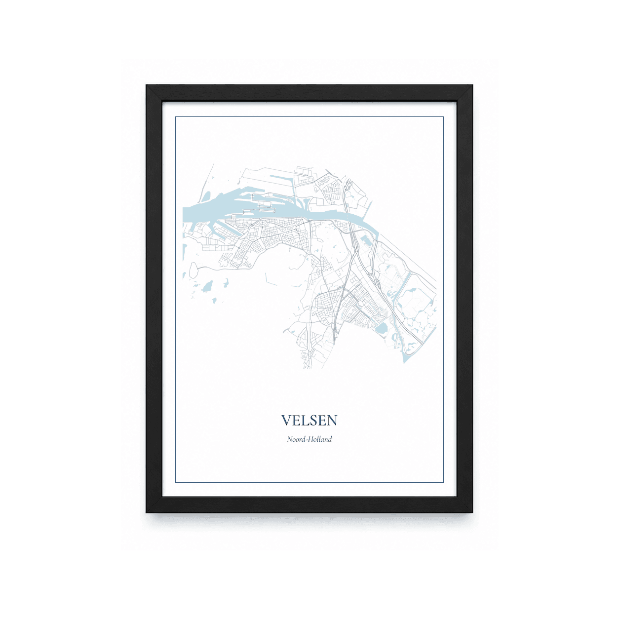 Kaartposter Velsen – kaartportret – Delfts blauw
