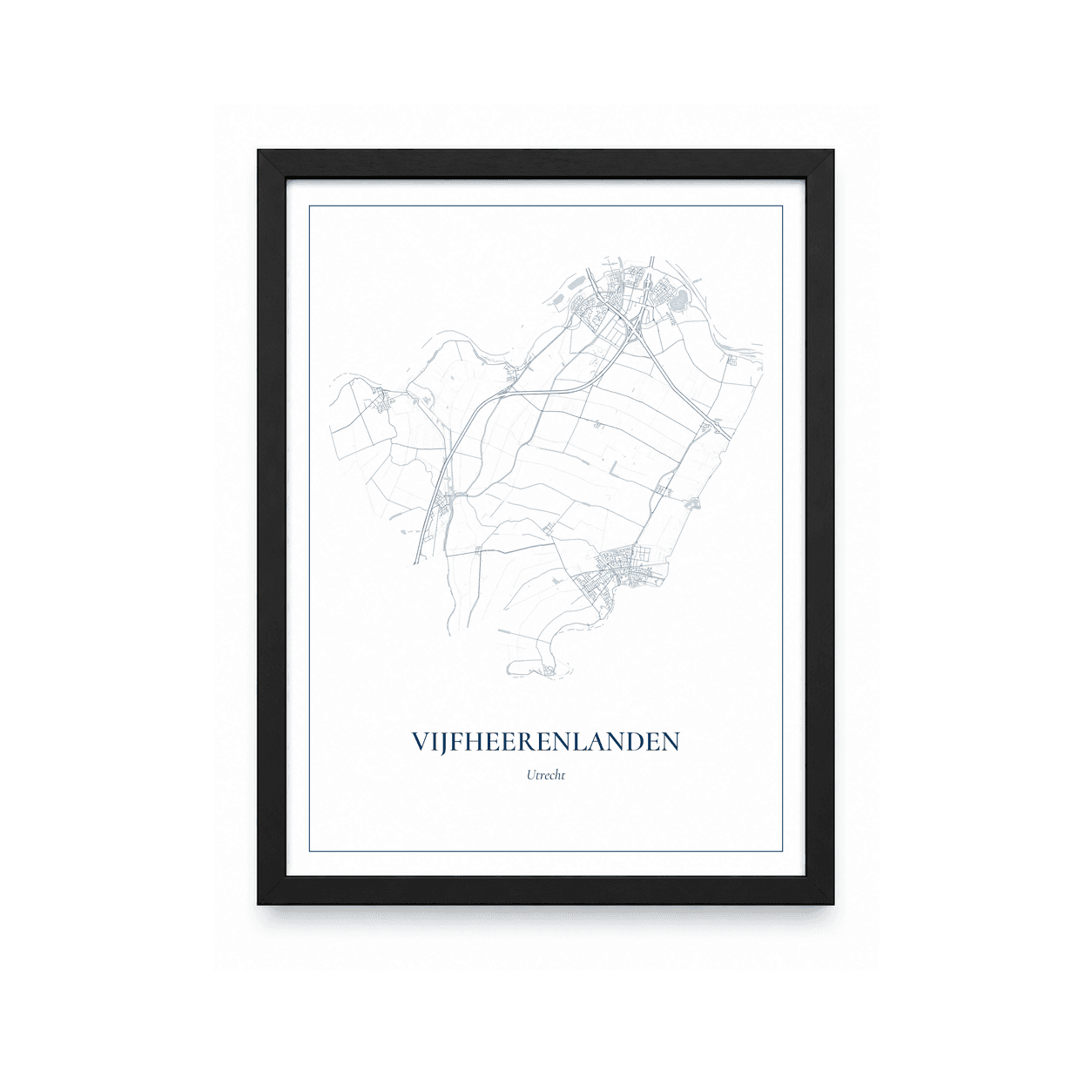 Kaartposter Vijfheerenlanden – kaartportret – Delfts blauw