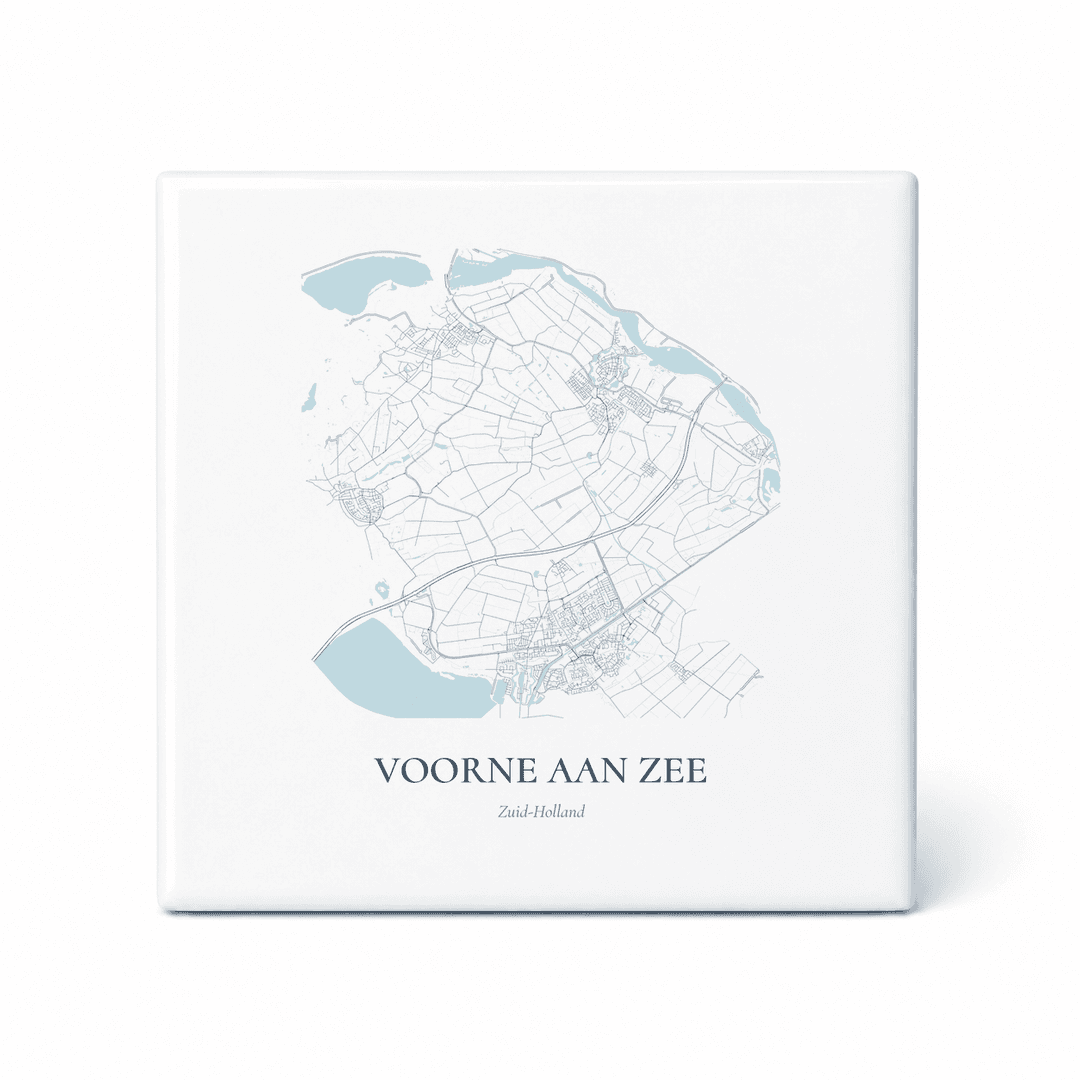 Kaarttegeltje Voorne Aan Zee – kaartportret – Delfts blauw