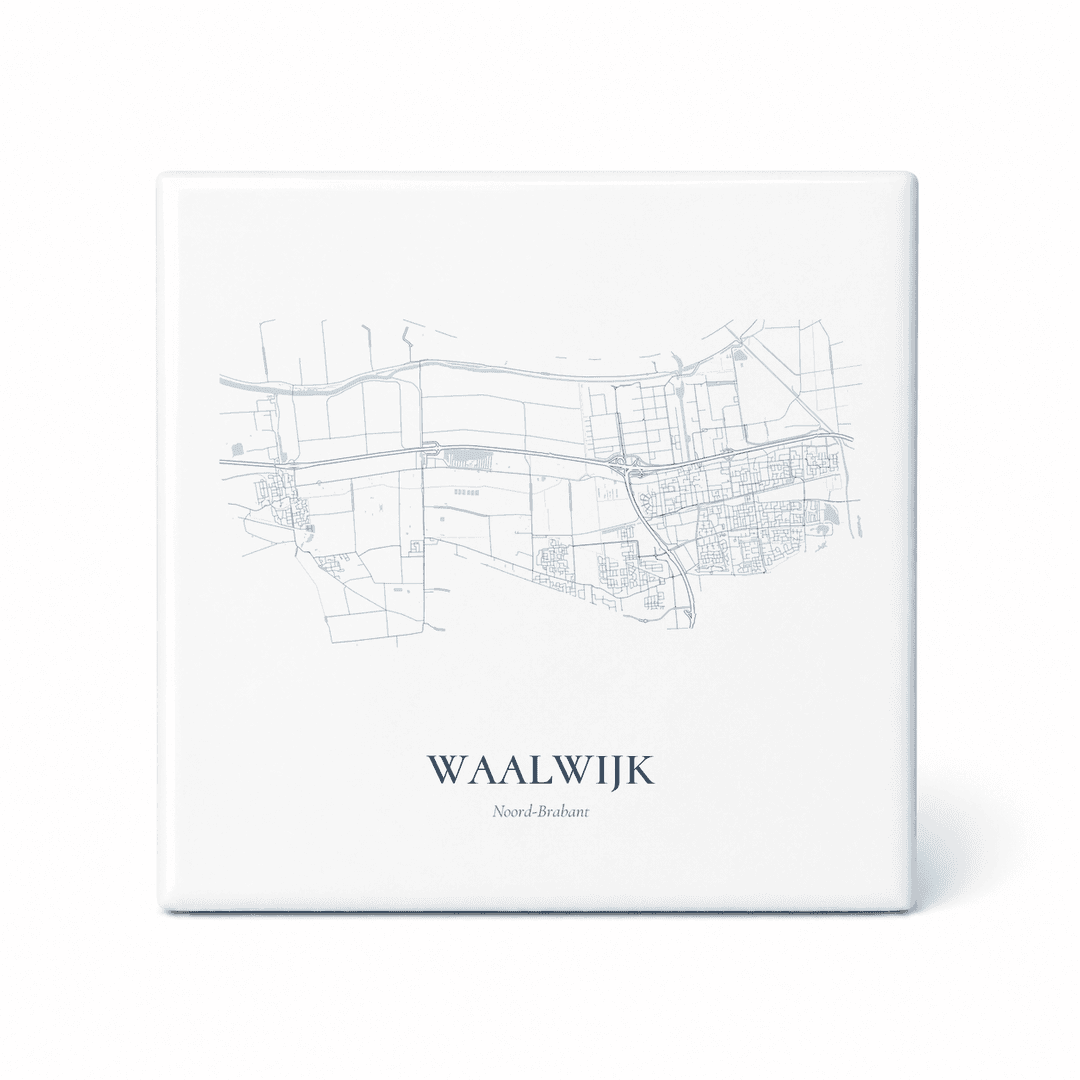Kaarttegeltje Waalwijk – kaartportret – Delfts blauw