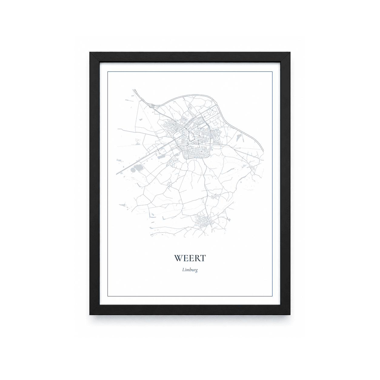 Kaartposter Weert – kaartportret – Delfts blauw