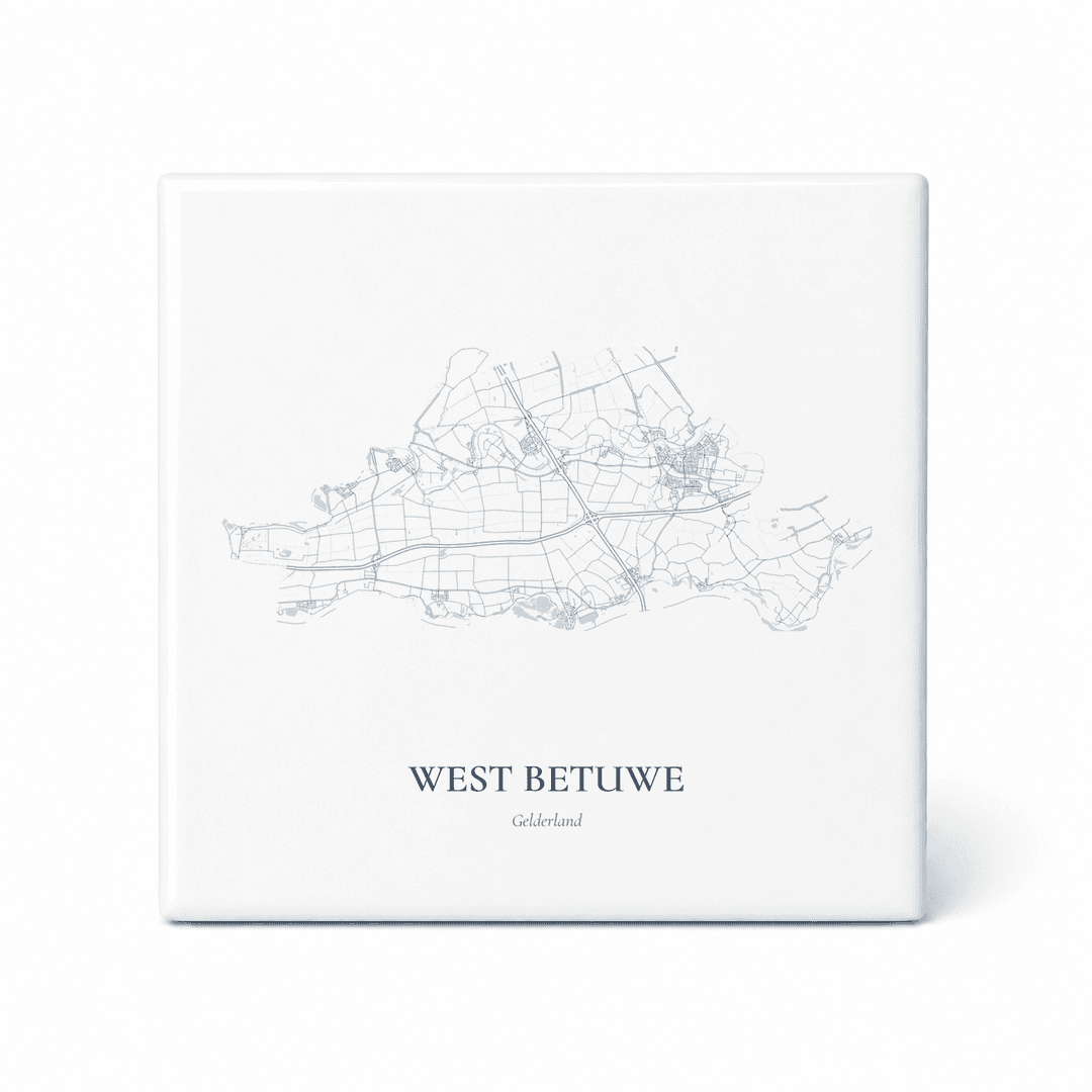 Kaarttegeltje West Betuwe – kaartportret – Delfts blauw