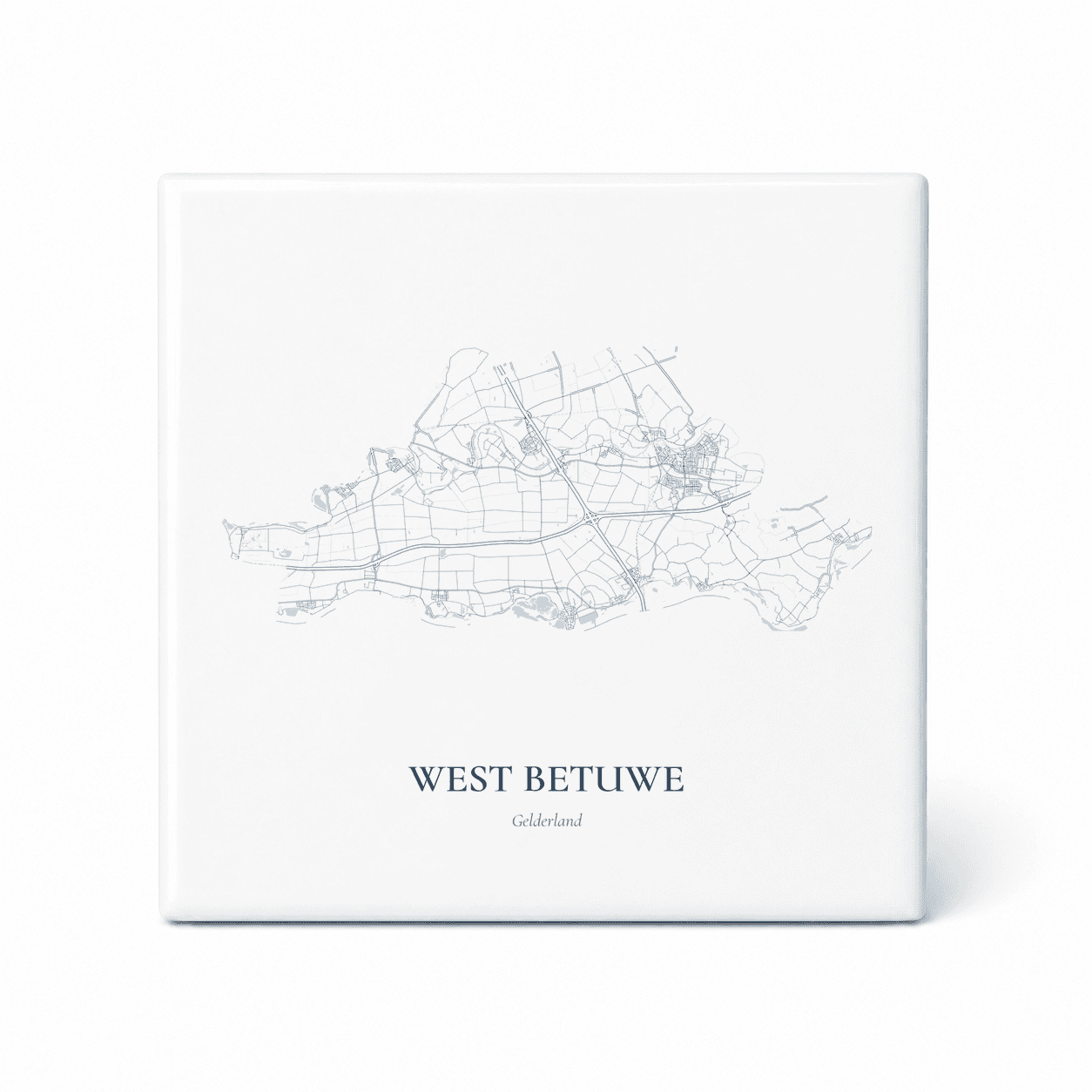 Kaarttegeltje West Betuwe – kaartportret – Delfts blauw