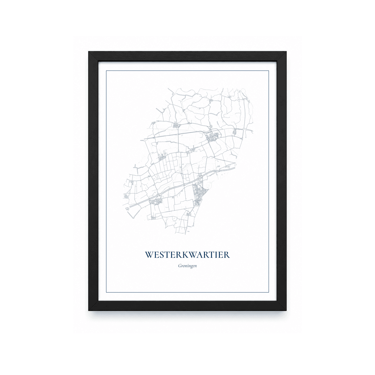 Kaartposter Westerkwartier – kaartportret – Delfts blauw