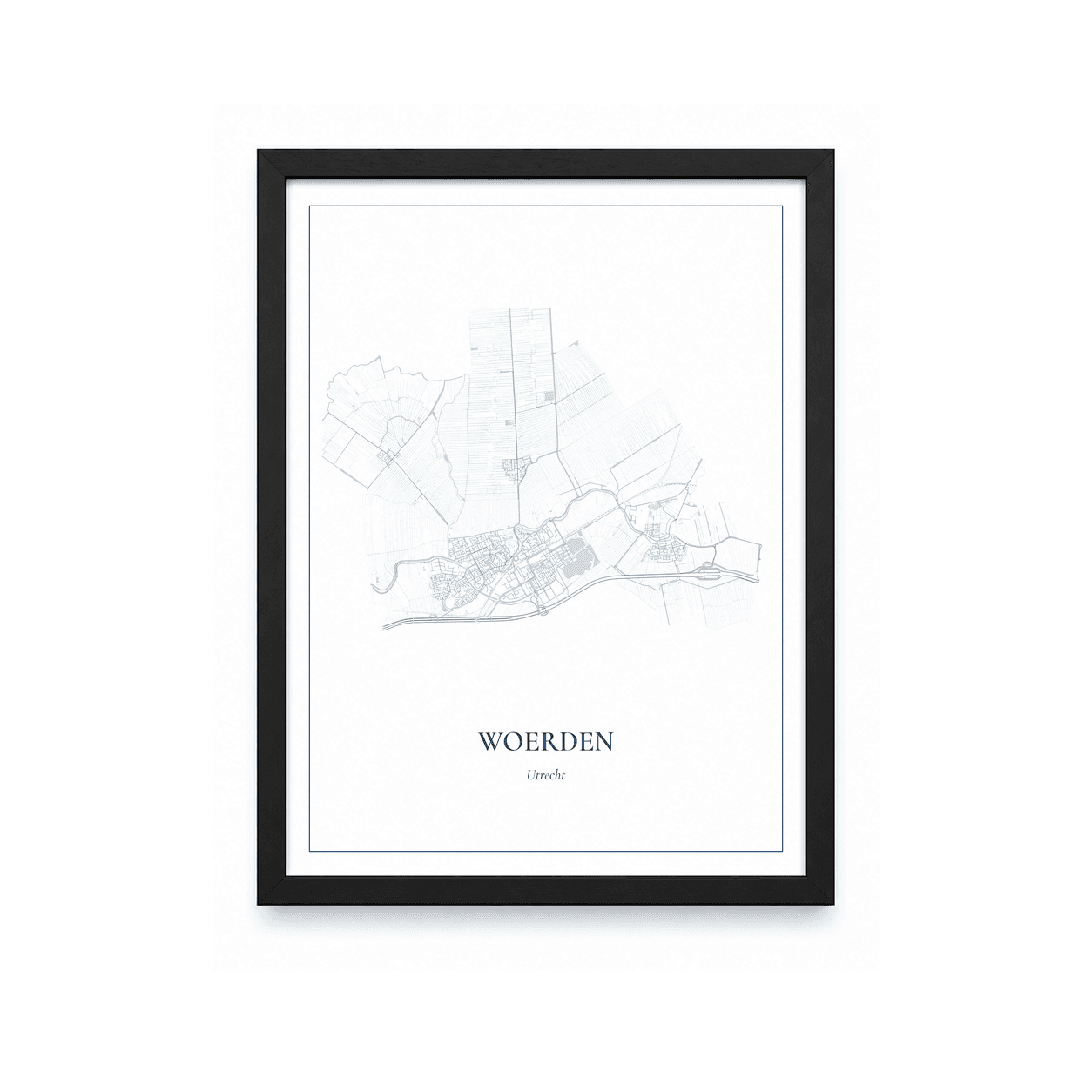 Kaartposter Woerden – kaartportret – Delfts blauw