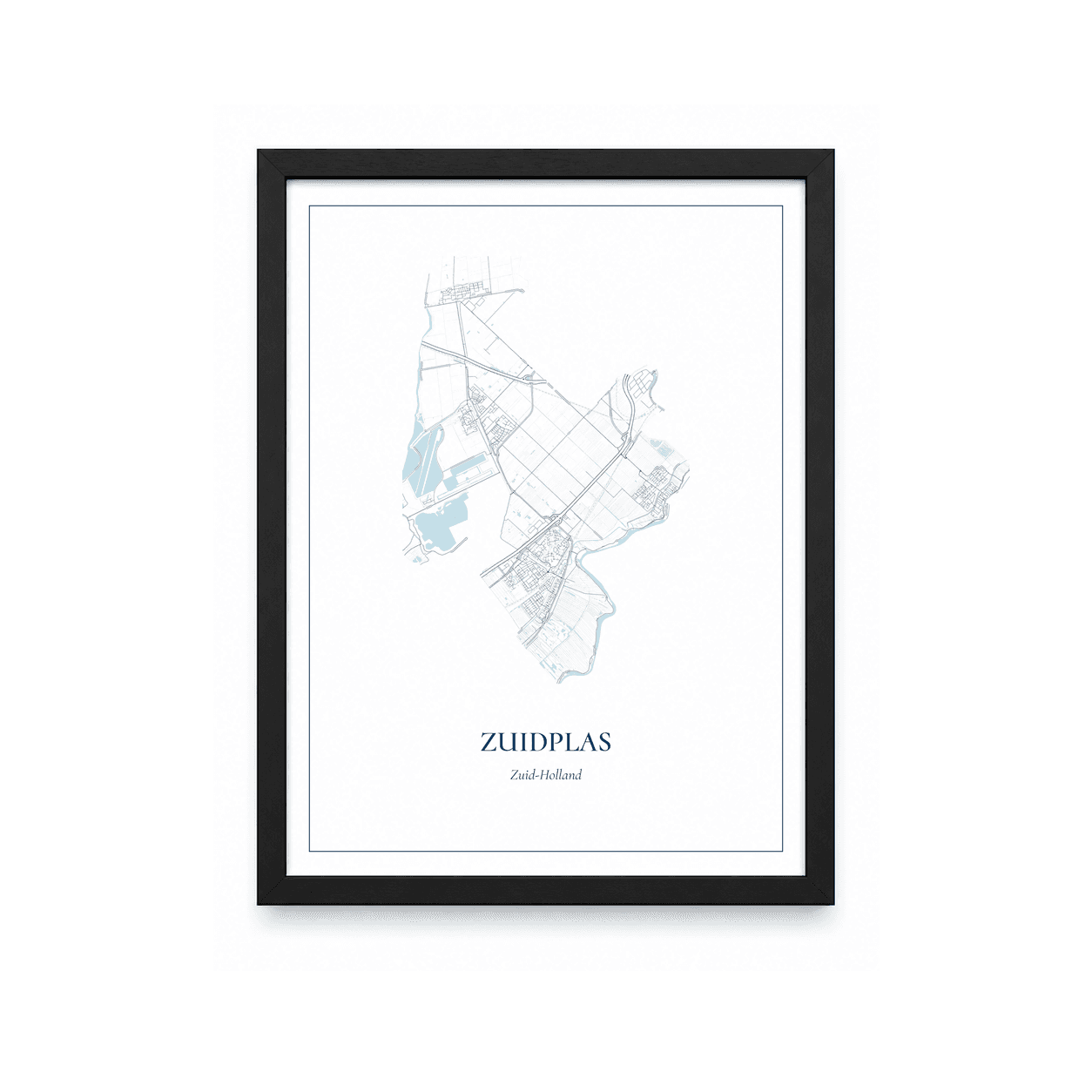 Kaartposter Zuidplas – kaartportret – Delfts blauw