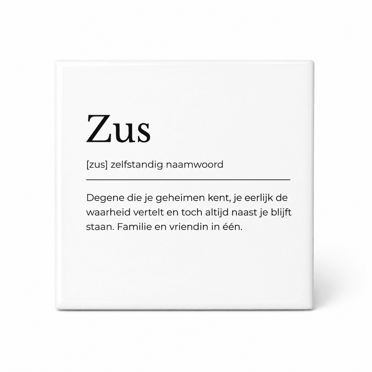 Zus woordenboektegeltje op keramiek