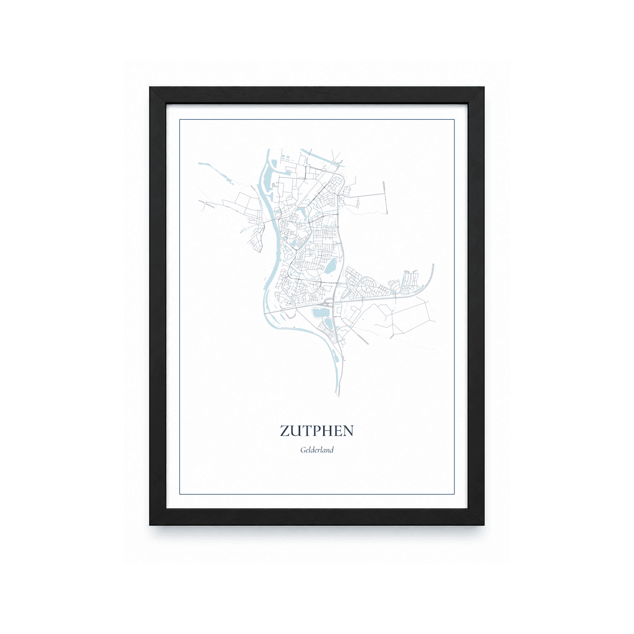 Kaartposter Zutphen – kaartportret – Delfts blauw