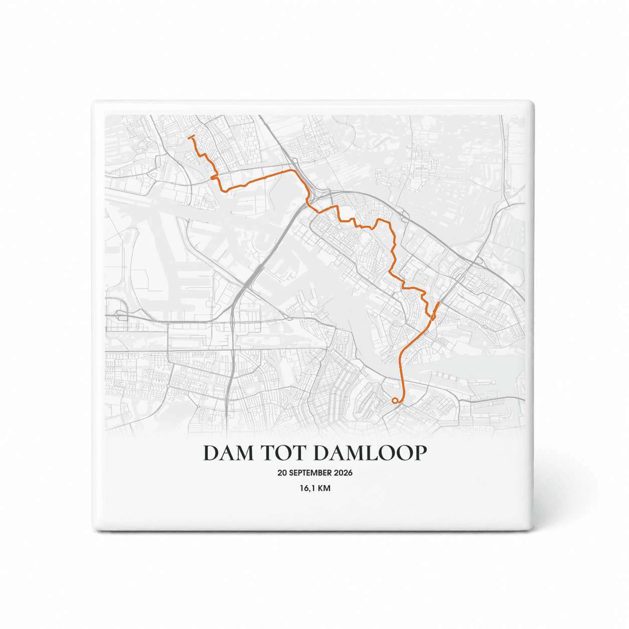 Dam tot Damloop tegeltje – jouw route, naam en tijd – 16,1 km