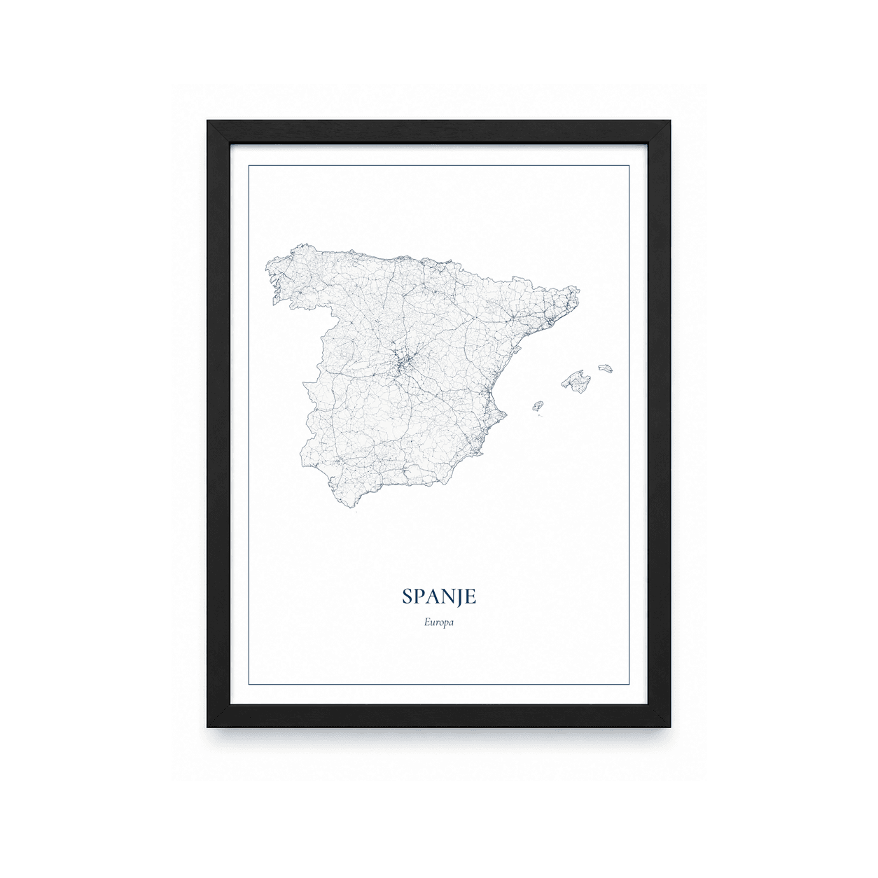 Kaartposter Spanje – kaartportret – Delfts blauw